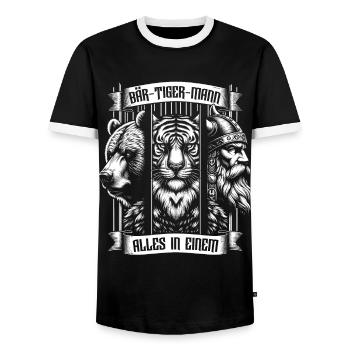Bärtigermann Bär Tiger Mann Geschenk Bart - Männer Kontrast-T-Shirt - Schwarz/Weiß - Vorne - AI Model Female 172 light (172cm) & AI Model Male 178 light (178cm)