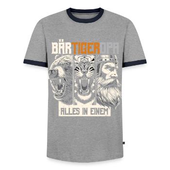 BärtigerOpa Bär Tiger Opa Geschenk Bart Bartträger - Männer Kontrast-T-Shirt - Grau/Navy  - Vorne - AI Model Female 172 light (172cm) & AI Model Male 178 light (178cm)