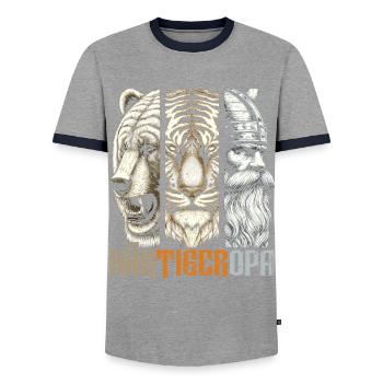 Bearded Grandpa Bear Tiger Grandpa Gift Beard Beard Wearer - Men's Ringer Shirt - grey/navy  - Front - AI Model Female 172 light (172cm) & AI Model Male 178 light (178cm)