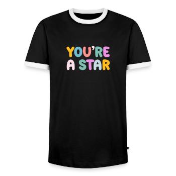 Soyez vous-même ! Confiance en soi, pensée positive, motivation - T-shirt contrasté Homme - noir/blanc - Devant - AI Model Female 172 light (172cm) & AI Model Male 178 light (178cm)
