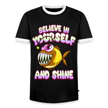 Be you! Self-confidence, positive thinking, motivation - Men's Ringer Shirt - black/white - Front - AI Model Female 172 light (172cm) & AI Model Male 178 light (178cm)