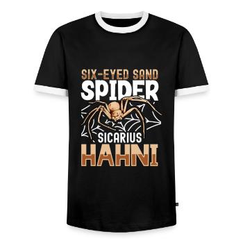 Six-eyed sand spider - Men's Ringer Shirt - black/white - Front - AI Model Female 172 light (172cm) & AI Model Male 178 light (178cm)