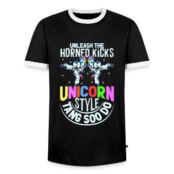 Unicorn - Horned Kicks - Tang so Do - Men's Ringer Shirt - black/white - Front - AI Model Female 172 light (172cm) & AI Model Male 178 light (178cm)