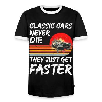 Oldtimer sterben nie, sie werden nur schneller - Männer Kontrast-T-Shirt - Schwarz/Weiß - Vorne - AI Model Female 172 light (172cm) & AI Model Male 178 light (178cm)