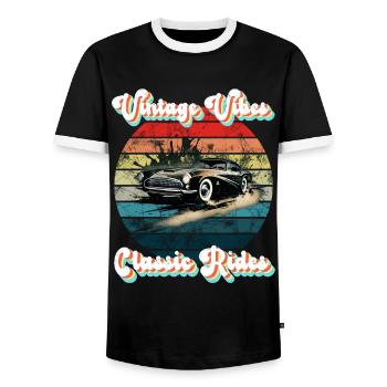 Vintage-Vibes, klassische Fahrgeschäfte - Männer Kontrast-T-Shirt - Schwarz/Weiß - Vorne - AI Model Female 172 light (172cm) & AI Model Male 178 light (178cm)