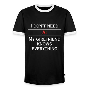 Don't need Ai, she knows everything - Men's Ringer Shirt - black/white - Front - AI Model Female 172 light (172cm) & AI Model Male 178 light (178cm)