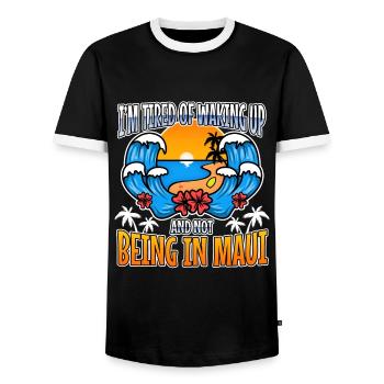 Je suis fatigué de me réveiller et de ne pas être à Maui - T-shirt contrasté Homme - noir/blanc - Devant - AI Model Female 172 light (172cm) & AI Model Male 178 light (178cm)