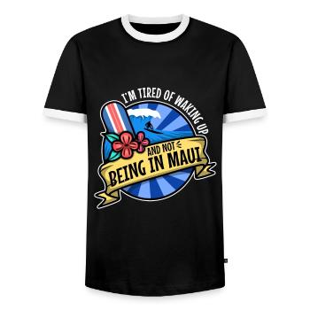 Je suis fatigué de me réveiller et de ne pas être à Maui - T-shirt contrasté Homme - noir/blanc - Devant - AI Model Female 172 light (172cm) & AI Model Male 178 light (178cm)