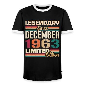 Légendaire depuis décembre 1963 Millésime décembre 1963 - T-shirt contrasté Homme - noir/blanc - Devant - AI Model Female 172 light (172cm) & AI Model Male 178 light (178cm)