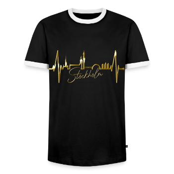 Stockholm Skyline Heartbeat Heart I Love Suède - T-shirt contrasté Homme - noir/blanc - Devant - AI Model Female 172 light (172cm) & AI Model Male 178 light (178cm)