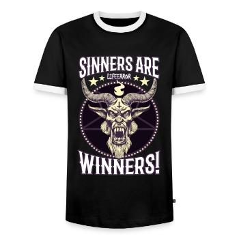 Sinners are Winners - Lifeerror - Men's Ringer Shirt - black/white - Front - AI Model Female 172 light (172cm) & AI Model Male 178 light (178cm)