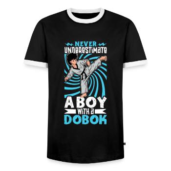 Never Underestimate the Boy in the Dobok - Tang so Do - Men's Ringer Shirt - black/white - Front - AI Model Female 172 light (172cm) & AI Model Male 178 light (178cm)