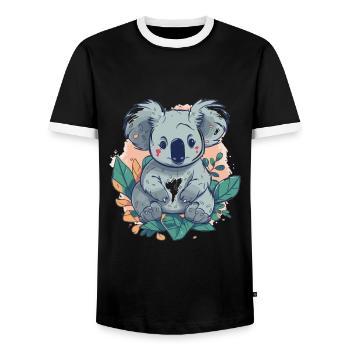 Mignon Anime Style Koala Kawaii - T-shirt contrasté Homme - noir/blanc - Devant - AI Model Female 172 light (172cm) & AI Model Male 178 light (178cm)