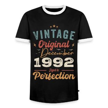 Vintage Geburtstag - Dezember 1992 - Geschenkidee - Männer Kontrast-T-Shirt - Schwarz/Weiß - Vorne - AI Model Female 172 light (172cm) & AI Model Male 178 light (178cm)