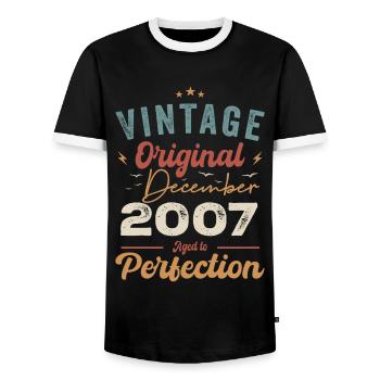 Vintage Geburtstag - Dezember 2007 - Geschenkidee - Männer Kontrast-T-Shirt - Schwarz/Weiß - Vorne - AI Model Female 172 light (172cm) & AI Model Male 178 light (178cm)
