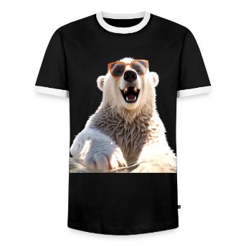 Polar Bear with Sunglasses Bears Love Cute Polar Bears - Men's Ringer Shirt - black/white - Front - AI Model Female 172 light (172cm) & AI Model Male 178 light (178cm)