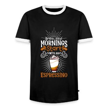 Good morning with Espressino - Men's Ringer Shirt - black/white - Front - AI Model Female 172 light (172cm) & AI Model Male 178 light (178cm)