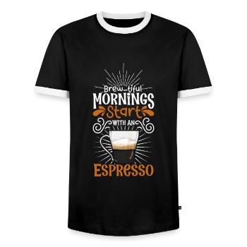 Good morning with espresso - Men's Ringer Shirt - black/white - Front - AI Model Female 172 light (172cm) & AI Model Male 178 light (178cm)