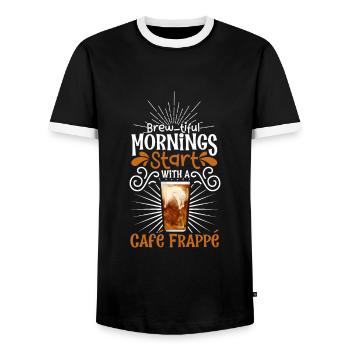 Good morning with Café Frappé - Men's Ringer Shirt - black/white - Front - AI Model Female 172 light (172cm) & AI Model Male 178 light (178cm)