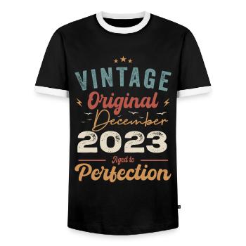 Vintage Geburtstag - Dezember 2023 - Geschenkidee - Männer Kontrast-T-Shirt - Schwarz/Weiß - Vorne - AI Model Female 172 light (172cm) & AI Model Male 178 light (178cm)