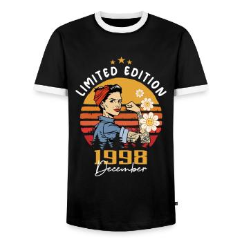 Décembre 1998 Cadeau d’anniversaire Décembre 1998 - T-shirt contrasté Homme - noir/blanc - Devant - AI Model Female 172 light (172cm) & AI Model Male 178 light (178cm)