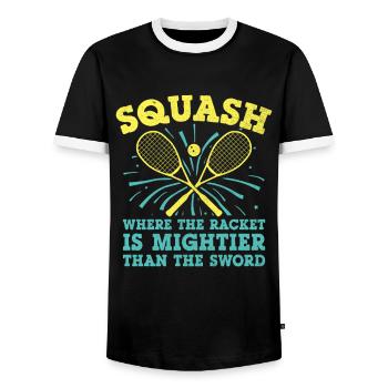 Squash Player Squash Tennis Player Raquetball Spor - Men's Ringer Shirt - black/white - Front - AI Model Female 172 light (172cm) & AI Model Male 178 light (178cm)