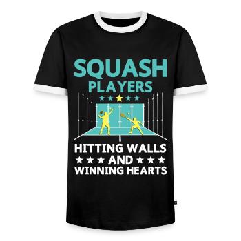 Squash Player Squash Tennis Player Raquetball Spor - Men's Ringer Shirt - black/white - Front - AI Model Female 172 light (172cm) & AI Model Male 178 light (178cm)