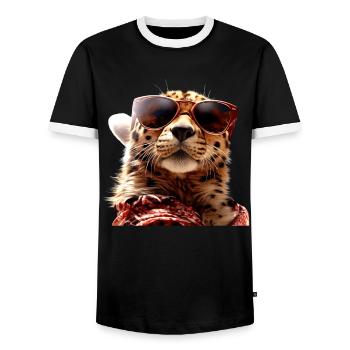 Cheetah Sunglasses Cheetah Cats Cute Cheetah - Men's Ringer Shirt - black/white - Front - AI Model Female 172 light (172cm) & AI Model Male 178 light (178cm)