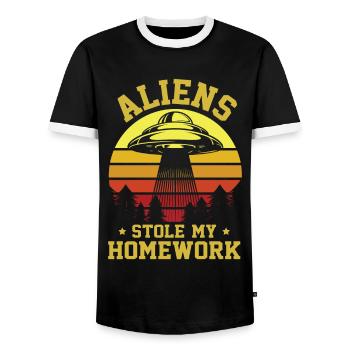Back to School, Back to School, Alien, Student School - Men's Ringer Shirt - black/white - Front - AI Model Female 172 light (172cm) & AI Model Male 178 light (178cm)