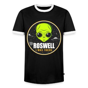 Alien, UFO, UAP, Space, Weltraum Flugobjekt - Männer Kontrast-T-Shirt - Schwarz/Weiß - Vorne - AI Model Female 172 light (172cm) & AI Model Male 178 light (178cm)