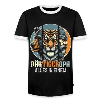 Bärtigeropa Bär Tiger Mann Geschenk Opa Sprüche - Männer Kontrast-T-Shirt - Schwarz/Weiß - Vorne - AI Model Female 172 light (172cm) & AI Model Male 178 light (178cm)
