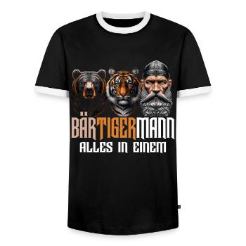 Bärtigermann Bär Tiger Mann Geschenk Bart Sprüche - Männer Kontrast-T-Shirt - Schwarz/Weiß - Vorne - AI Model Female 172 light (172cm) & AI Model Male 178 light (178cm)