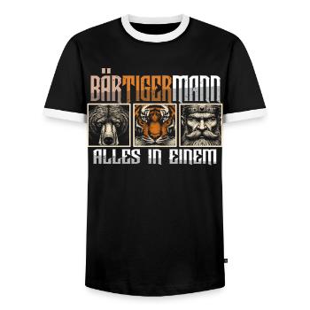 Bärtigermann Bär Tiger Mann Geschenk Bart Sprüche - Männer Kontrast-T-Shirt - Schwarz/Weiß - Vorne - AI Model Female 172 light (172cm) & AI Model Male 178 light (178cm)