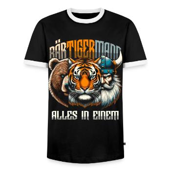 Bärtigermann Bär Tiger Mann Geschenk Bart Sprüche - Männer Kontrast-T-Shirt - Schwarz/Weiß - Vorne - AI Model Female 172 light (172cm) & AI Model Male 178 light (178cm)