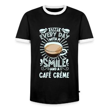 Smile with Café Crème - Men's Ringer Shirt - black/white - Front - AI Model Female 172 light (172cm) & AI Model Male 178 light (178cm)