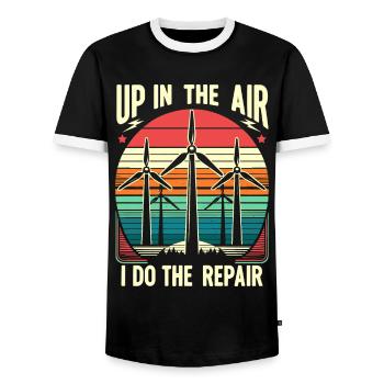 Pinwheel Climber Industrial Climber Gift - Men's Ringer Shirt - black/white - Front - AI Model Female 172 light (172cm) & AI Model Male 178 light (178cm)