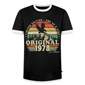 1978 Birthday Born In 1978 Retro Vintage - Men's Ringer Shirt - black/white - Front - AI Model Female 172 light (172cm) & AI Model Male 178 light (178cm)