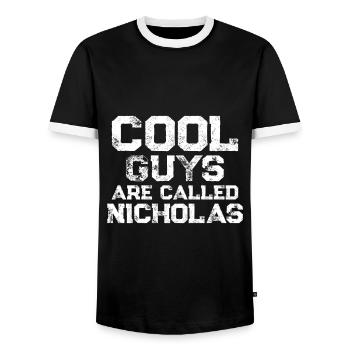 Cool guys are called Nicholas - Men's Ringer Shirt - black/white - Front - AI Model Female 172 light (172cm) & AI Model Male 178 light (178cm)
