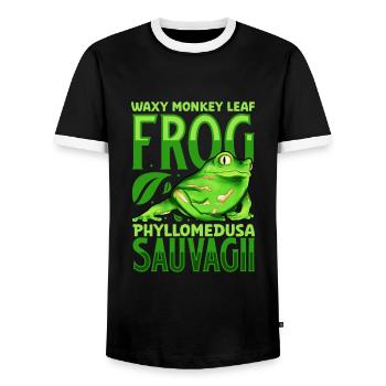 Green Maki Frog - Men's Ringer Shirt - black/white - Front - AI Model Female 172 light (172cm) & AI Model Male 178 light (178cm)