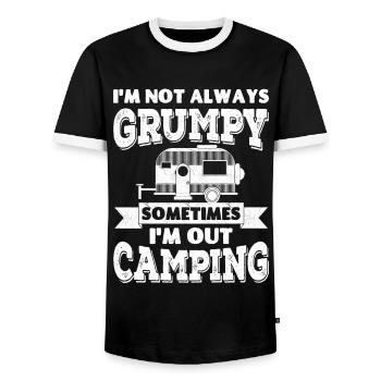 I'm not always grumpy, sometimes I'm out Camping - Men's Ringer Shirt - black/white - Front - AI Model Female 172 light (172cm) & AI Model Male 178 light (178cm)