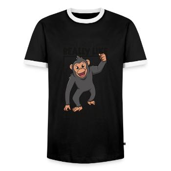 I love chimpanzees - chimpanzee - Men's Ringer Shirt - black/white - Front - AI Model Female 172 light (172cm) & AI Model Male 178 light (178cm)