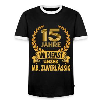 15 Years of Service Company Anniversary Gift - Men's Ringer Shirt - black/white - Front - AI Model Female 172 light (172cm) & AI Model Male 178 light (178cm)