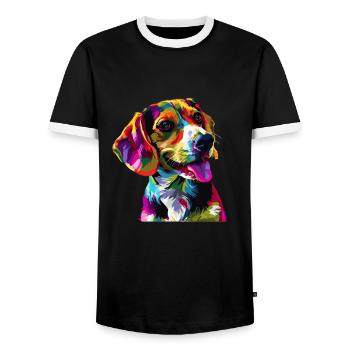 beagle Colorful beagle - Men's Ringer Shirt - black/white - Front - AI Model Female 172 light (172cm) & AI Model Male 178 light (178cm)