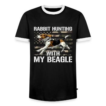 beagle rabbit hunting, beagle - Men's Ringer Shirt - black/white - Front - AI Model Female 172 light (172cm) & AI Model Male 178 light (178cm)