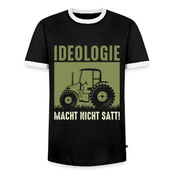 Ideologie Macht Nicht Satt Bauernprotest 2024 - Männer Kontrast-T-Shirt - Schwarz/Weiß - Vorne - AI Model Female 172 light (172cm) & AI Model Male 178 light (178cm)