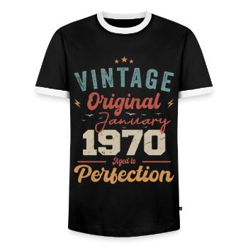 Janvier 1970 Légende depuis 54 ans - T-shirt contrasté Homme - noir/blanc - Devant - AI Model Female 172 light (172cm) & AI Model Male 178 light (178cm)