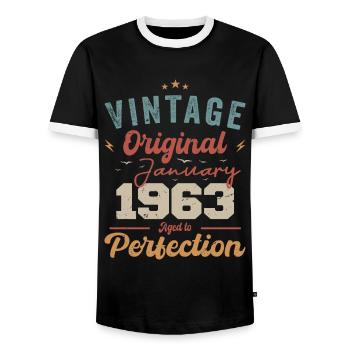 Januar 1963 Legende seit 61 Jahren - Männer Kontrast-T-Shirt - Schwarz/Weiß - Vorne - AI Model Female 172 light (172cm) & AI Model Male 178 light (178cm)