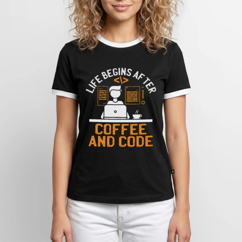 Coffee Coding Programmer Coder Developer Nerd Coff Men's Ringer Shirt
