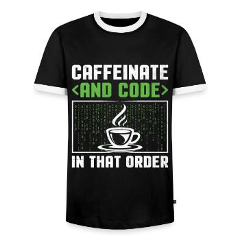 Café Codage Programmeur Codeur Développeur Nerd Coff - T-shirt contrasté Homme - noir/blanc - Devant - AI Model Female 172 light (172cm) & AI Model Male 178 light (178cm)