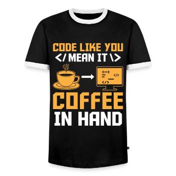 Coffee Coding Programmer Coder Developer Nerd Coff - Men's Ringer Shirt - black/white - Front - AI Model Female 172 light (172cm) & AI Model Male 178 light (178cm)